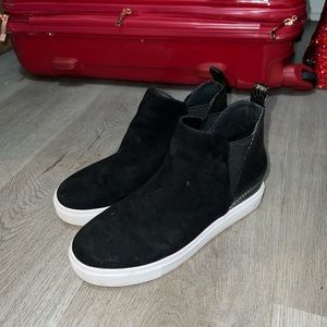 Steve Madden black suede & snakeskin sneaker / slip-on